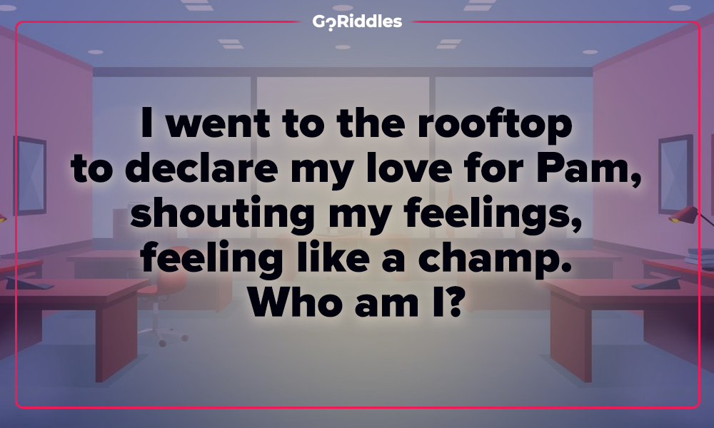 Jim Halpert riddle about declaring his love for Pam on the rooftop